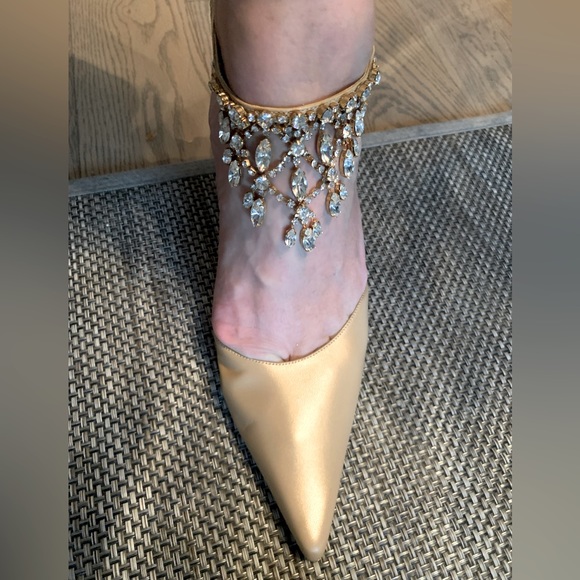 Rebecca Blue, dress shoes size 10, Gold, crystal details around ankle strap. 4” - Picture 6 of 10